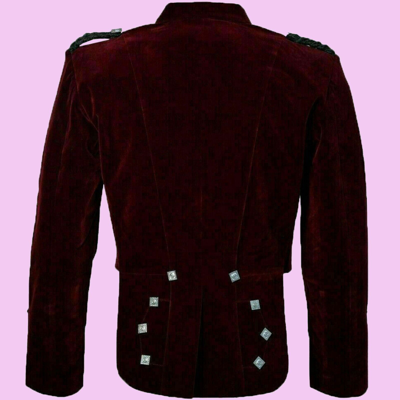 Pre-owned Handmade Scottish Highland Velvet Prince Charlie Kilt Jacket With Waistcoat In Red