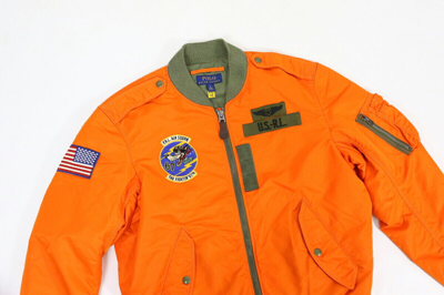 Pre-owned Polo Ralph Lauren Nylon Vintage Military Flight Jacket Coat - Orange - Size: Xxl