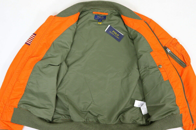 Pre-owned Polo Ralph Lauren Nylon Vintage Military Flight Jacket Coat - Orange - Size: Xxl