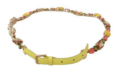 Pre-owned Dolce & Gabbana Stunning Crystal-embellished Leather Belt In Yellow Gold Multicolor
