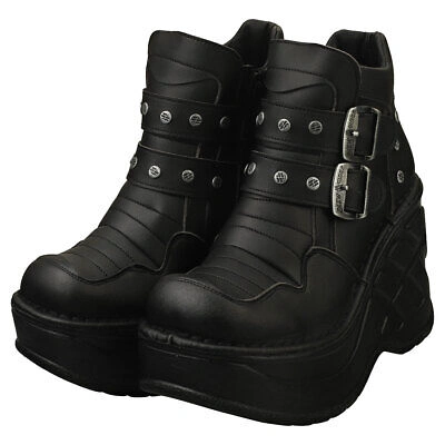 Pre-owned New Rock Rock Rock Punk Gothic Hashtag Vegan Womens Black Platform Boots