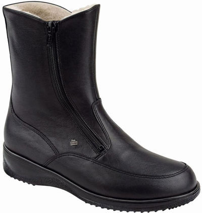 Pre-owned Finn Comfort Minsk Black Leather Women's Boots Zip Shearling Lambskin