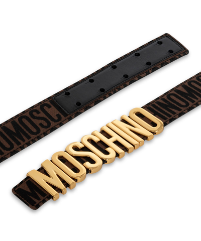 Pre-owned Moschino Belt Men Logo 2416mb800682681103 Brown Adjustable Leather
