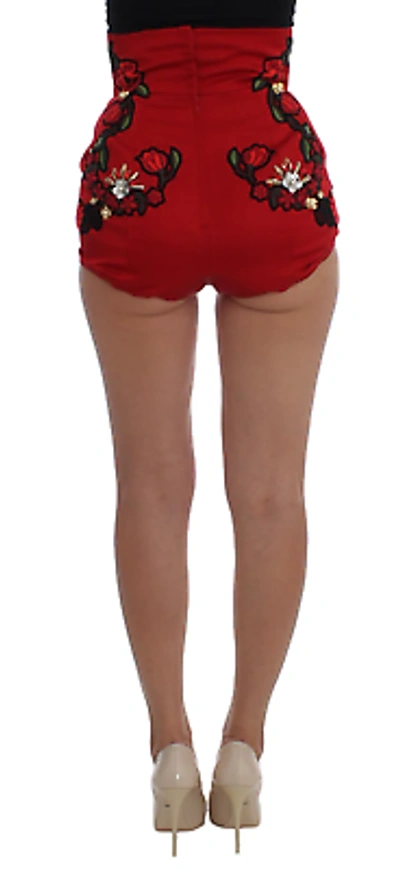 Pre-owned Dolce & Gabbana Ravishing Red Silk Embroidered Shorts