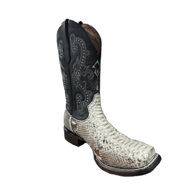 Pre-owned Corral Circle By  Men's Natural Black Python Square Toe Boots L5684 In Black, White