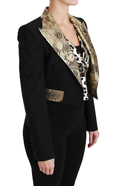 Pre-owned Dolce & Gabbana Opulent Black Gold Floral Jacket And Vest Ensemble