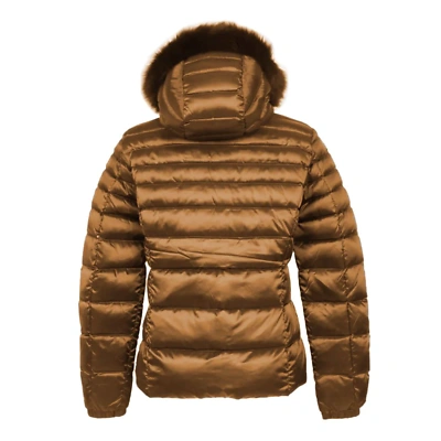 Pre-owned Refrigiwear Elegant Padded Down Jacket With Fur Hood In Brown