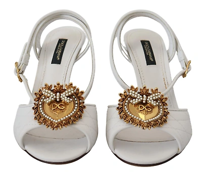 Pre-owned Dolce & Gabbana Devotion Embellished White Leather Stilettos