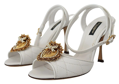Pre-owned Dolce & Gabbana Devotion Embellished White Leather Stilettos