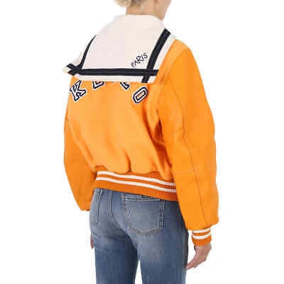 Pre-owned Kenzo Ladies Apricot Varsity Wool And Leather Jacket, Size Small In Orange