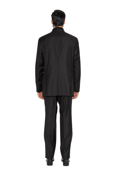 Pre-owned Isaia $6500  Napoli "aquaspider" Black Hand-sewn Suit Fine Wool Drop 8l ( Long )
