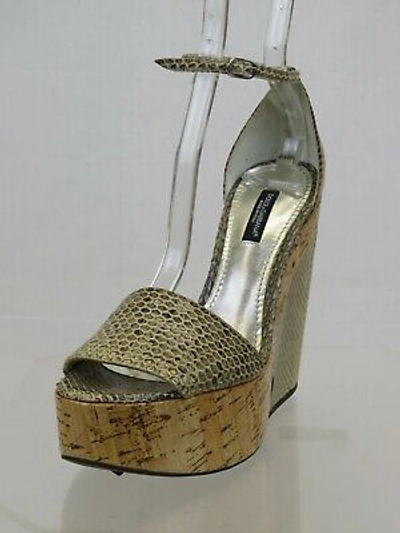 Pre-owned Dolce & Gabbana Ayers Sughero Python Leather Platform Wedges Sandals 36 In Beige