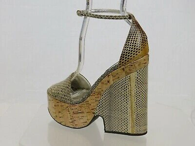 Pre-owned Dolce & Gabbana Ayers Sughero Python Leather Platform Wedges Sandals 36 In Beige