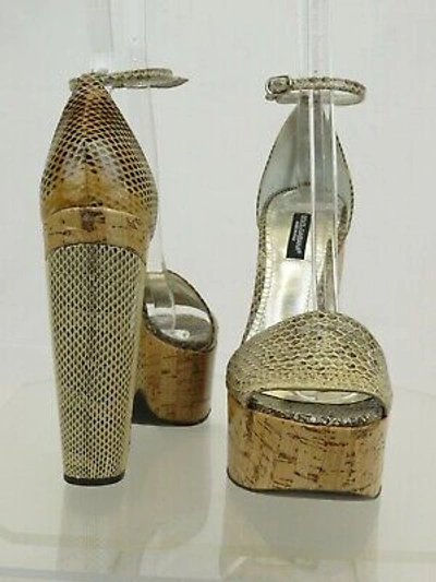 Pre-owned Dolce & Gabbana Ayers Sughero Python Leather Platform Wedges Sandals 36 In Beige