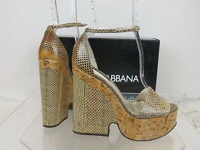 Pre-owned Dolce & Gabbana Ayers Sughero Python Leather Platform Wedges Sandals 36 In Beige