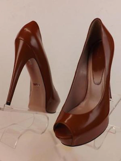 Pre-owned Gucci Rust Polish Leather Lili Peep Toe Hidden Platform Pumps 39 Us 9