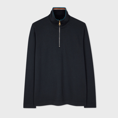 Shop Paul Smith Navy Cotton-blend Zip-neck Sweatshirt Blue