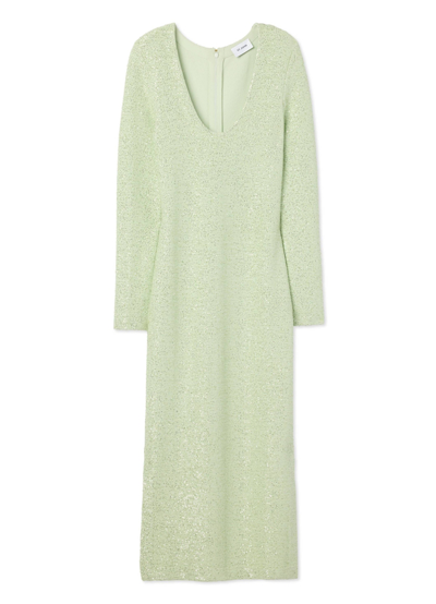 Shop St John Sequin Knit V-neck Dress In Pale Lime