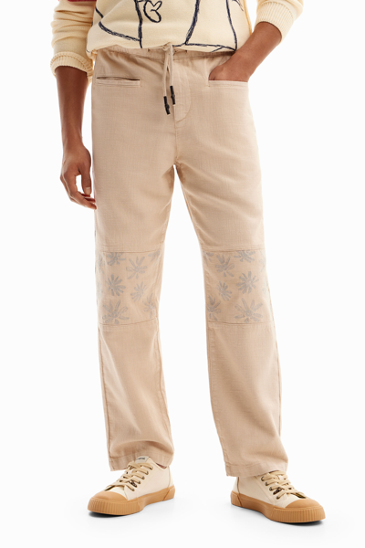 Shop Desigual Trousers With Floral Details In White