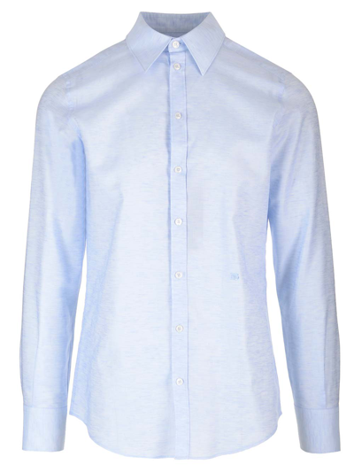 Shop Dolce & Gabbana Linen And Cotton Shirt In Light Blue