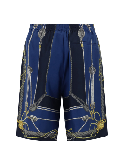 Versace Nautical Printed Silk Shorts In Blue