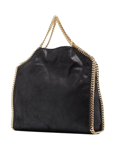 Shop Stella Mccartney Black And Golden Falabella Fold Over Tote Bag