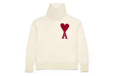 Pre-owned Ami Alexandre Mattiussi Ami Paris Red Ami De Coeur Sweater Off-white/red