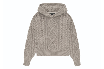 Pre-owned Fear Of God Essentials Kids Cable Knit Hoodie Core Heather