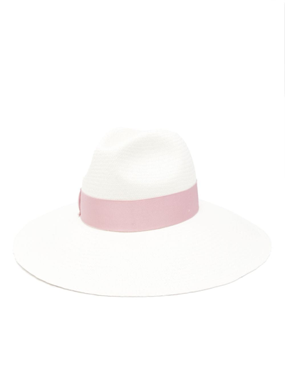 Shop Borsalino Sophie Straw Panama Hat In Pink