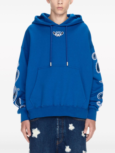 Shop Off-white Logo Cotton Hoodie In Blue