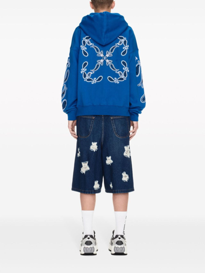Shop Off-white Logo Cotton Hoodie In Blue
