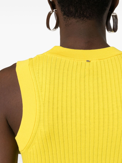 Shop Sportmax Ribbed Cotton Tank Top In Yellow