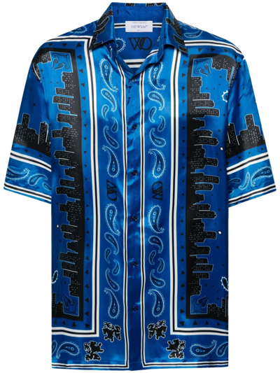 Shop Off-white Bandana Print Bowling Shirt In Blue