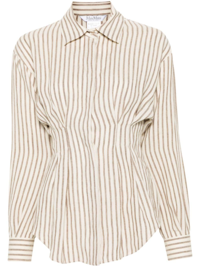 Shop Max Mara Striped Linen Shirt In White