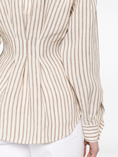 Shop Max Mara Striped Linen Shirt In White