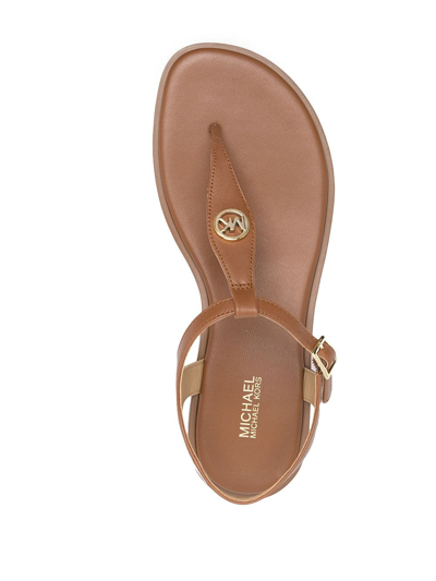 Shop Michael Michael Kors Mallory Leather Thong Sandals In Brown