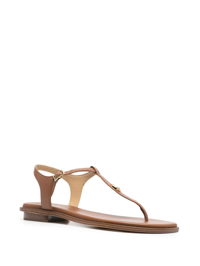 Shop Michael Michael Kors Mallory Leather Thong Sandals In Brown
