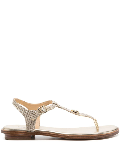 Shop Michael Michael Kors Mallory Glittered Thong Sandals In Gold