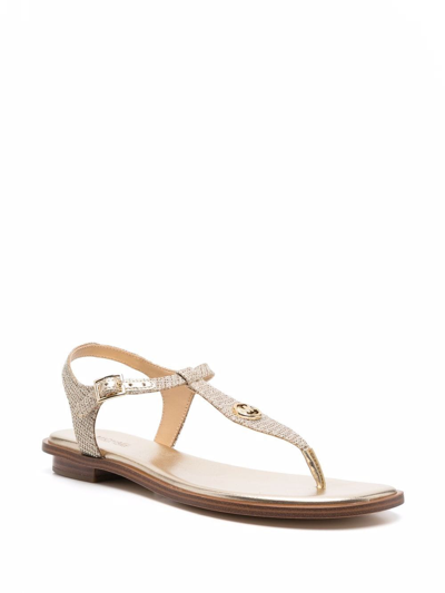 Shop Michael Michael Kors Mallory Glittered Thong Sandals In Gold