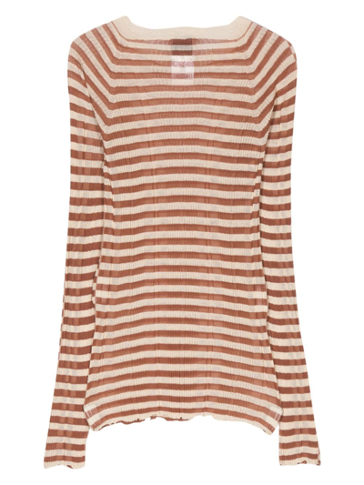Shop Alysi Striped Cotton Sweater In Brown