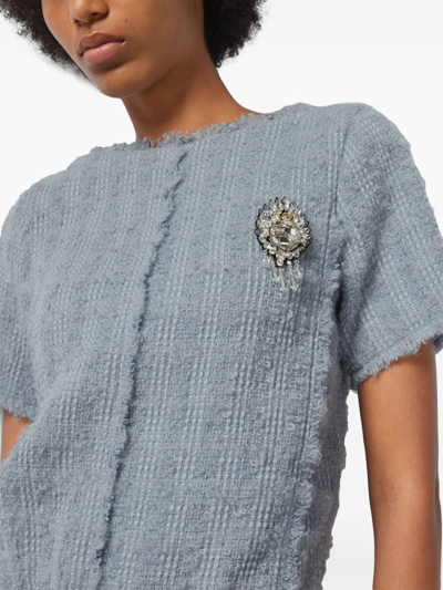 Shop Gucci Wool Tweed Mini Dress In Blue