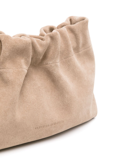 Shop Brunello Cucinelli Suede Leather Shoulder Bag In Brown