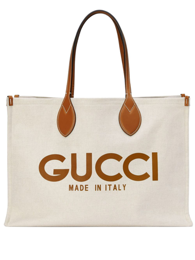 Shop Gucci Large Canvas Tote Bag In Beige