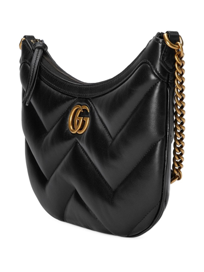Shop Gucci Gg Marmont Small Leater Shoulder Bag In Black