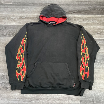 Pre-owned Jnco X Straight Faded Vintage Y2k Sapphire Lounge Faded Embroidered Flame Sleeves In Black