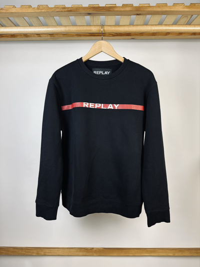 Pre-owned Replay Sweatshirt Pullover Big Logo Size M In Black
