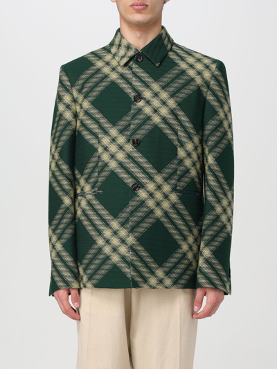 Burberry Check Wool Tailored Jacket In Green