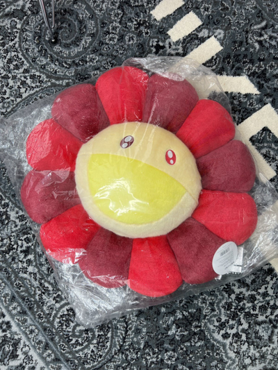 Pre-owned Takashi Murakami Flower Cushion Plush 60cm Red And Rose Red In Rainbow