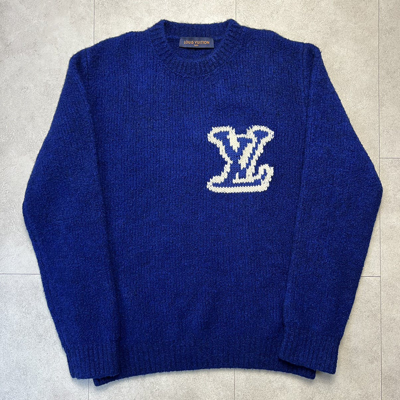 Pre-owned Louis Vuitton Intarsia Crewneck Knit Sweater In Blue