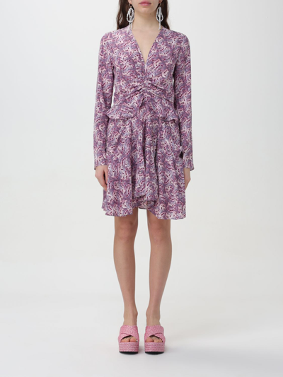 Isabel Marant Mini Violet Dress With All-over Graphic Print In Stretch Silk Woman In Plum